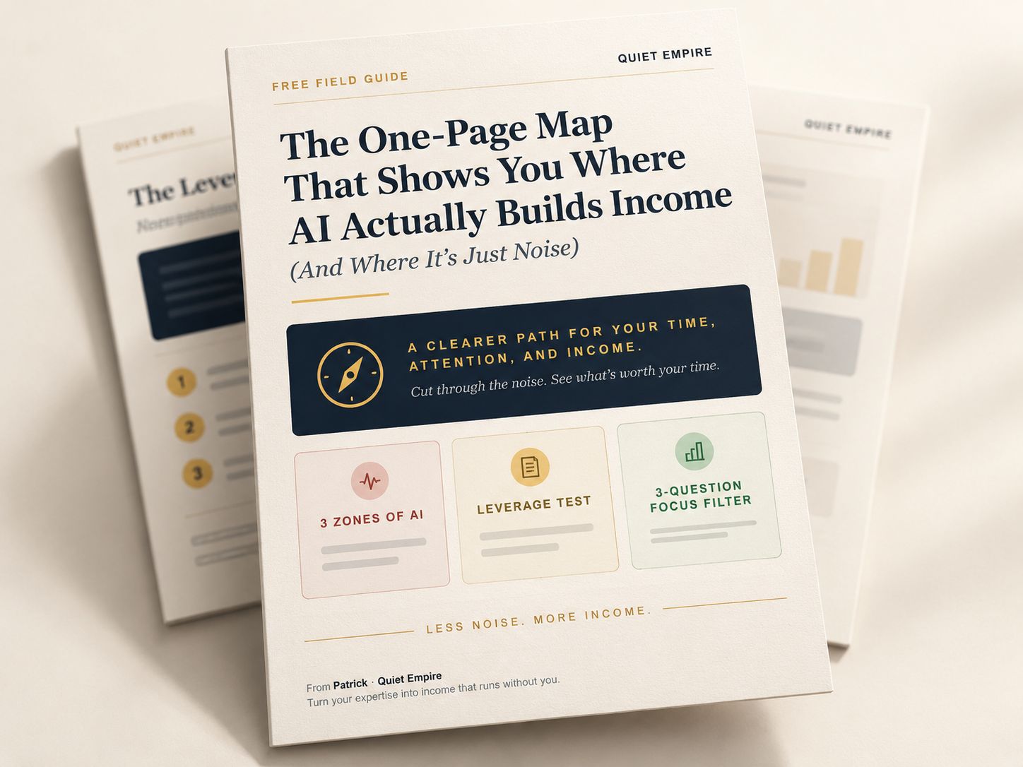 The AI Leverage Map — free field guide from Quiet Empire, shown as a printed one-page guide